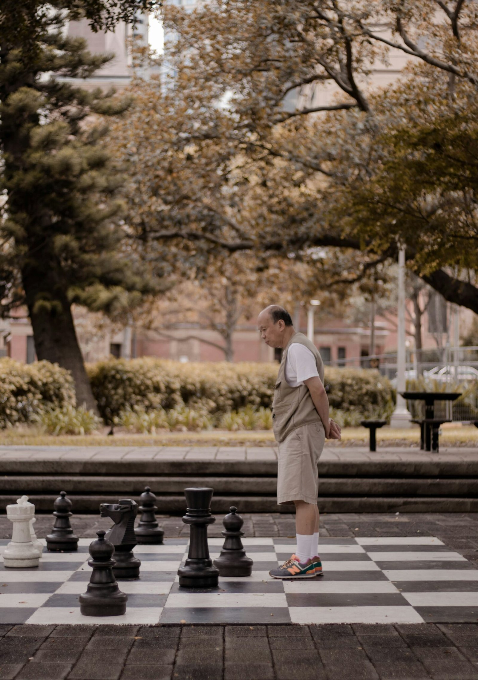 Chess player playing outside